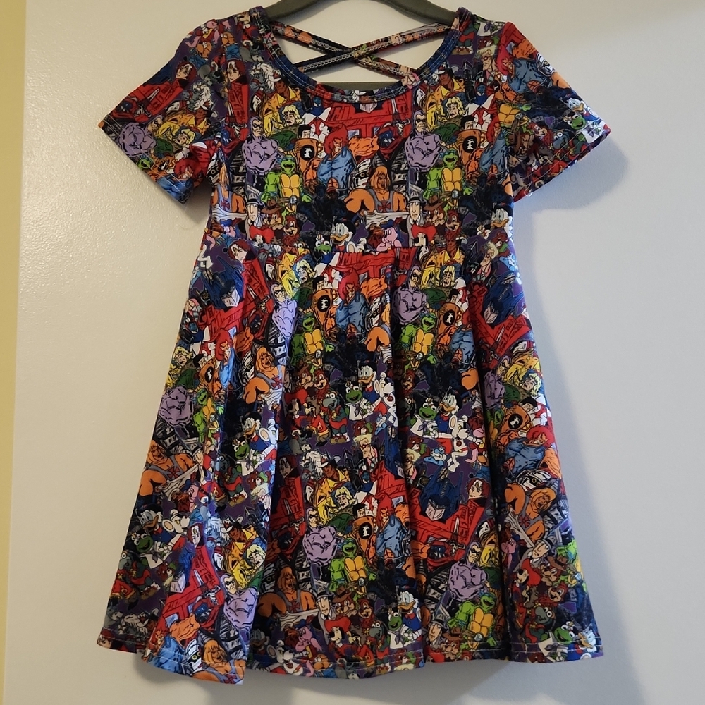Vibrant Cartoon Print Kids Dress